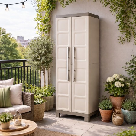 Keter Armadio Alto Tuttopiani 2 Ante Beige Antipioggia Resina da Esterno Balconee | BricoShop24