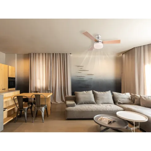 Ventilatore da Soffitto con Luce 3 Pale Reversibili Faggio Argento