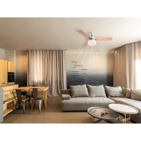 Ventilatore da Soffitto con Luce 3 Pale Reversibili Faggio Argento