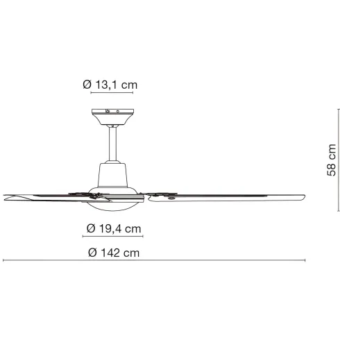 Ventilatore da Soffitto con Luce 142 cm 3 Pale Metallo Nero 3 Velocità