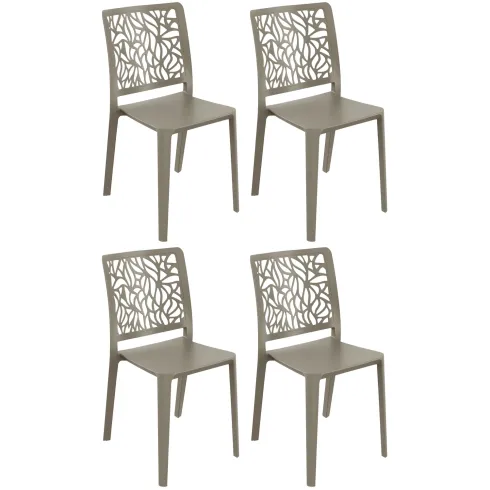 Set 4 Sedie da Pranzo Tortora in Polipropilene da Interno Esterno