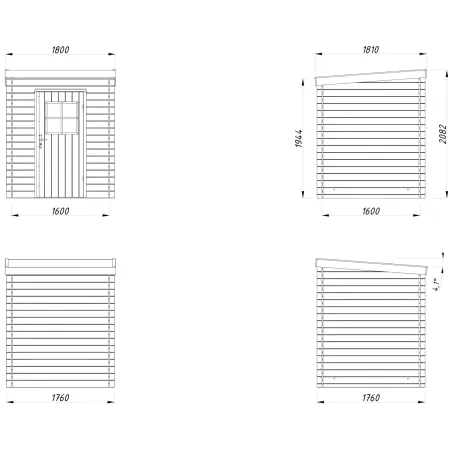 Casetta in Legno Impregnato 176x176 Blockhouse 19 mm Porta Finestrata
