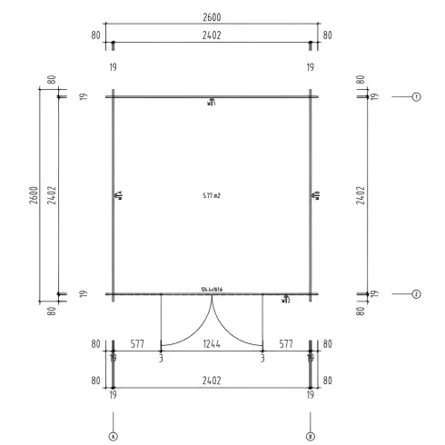Casetta in Legno Impregnato 260x260 Blockhouse 19 mm Porta Doppia