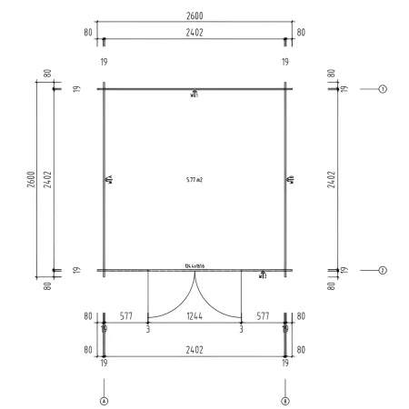 Casetta in Legno Impregnato 260x260 Blockhouse 19 mm Porta Doppia