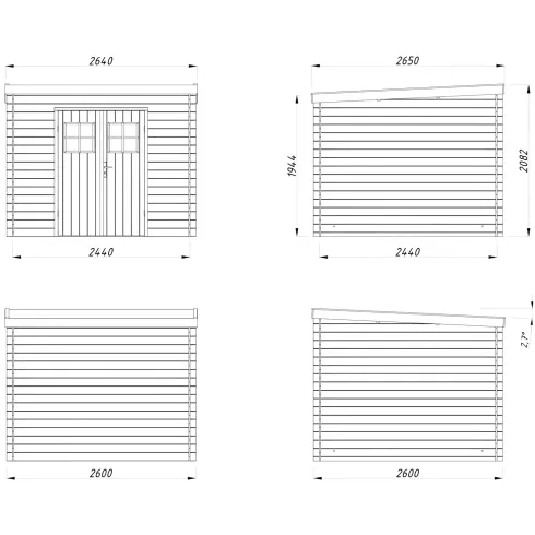 Casetta in Legno Impregnato 260x260 Blockhouse 19 mm Porta Doppia