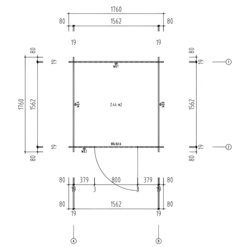 Casetta in Legno Grezzo 19 mm 176x176 cm Blockhouse Tetto in Perline