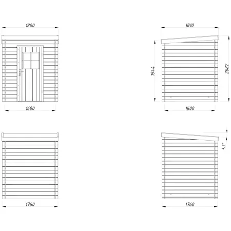 Casetta in Legno Grezzo 19 mm 176x176 cm Blockhouse Tetto in Perline