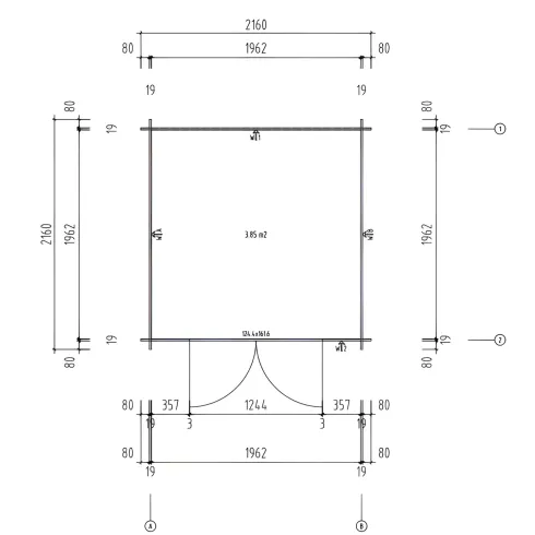 Casetta in Legno 19 mm 216x216 cm Blockhouse Tetto Perline Doppia Porta