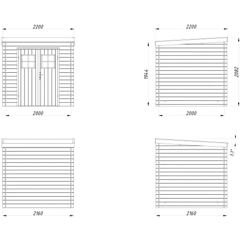 Casetta in Legno 19 mm 216x216 cm Blockhouse Tetto Perline Doppia Porta