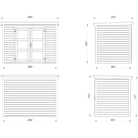 Casetta in Legno 19 mm 280x184 cm Blockhouse Porta Doppia Vetrata