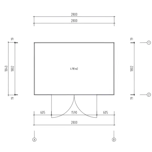 Casetta in Legno 19 mm 280x184 cm Blockhouse Porta Doppia Vetrata