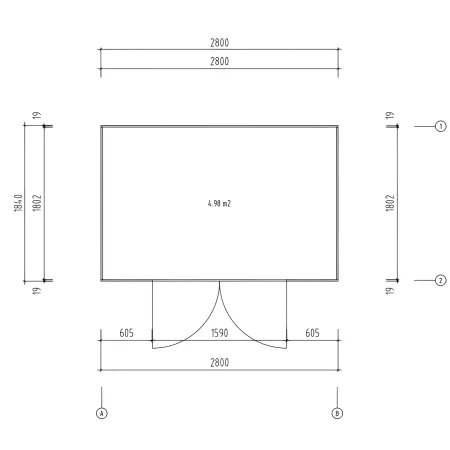 Casetta in Legno 19 mm 280x184 cm Blockhouse Porta Doppia Vetrata