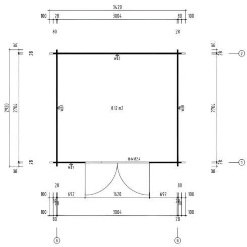 Casetta in Legno Impregnato 322x292 Blockhouse 28 mm Porta Doppia