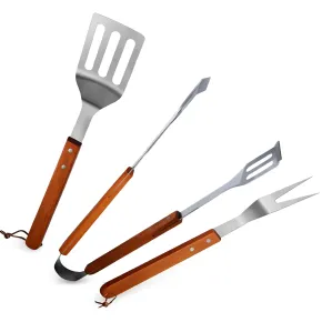 Set 3 Utensili Barbecue Pinza Paletta Forchetta Acciaio Inox Legno