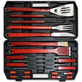 Set Utensili Barbecue 18 Pezzi in Acciaio Cromato con Manico in Legno