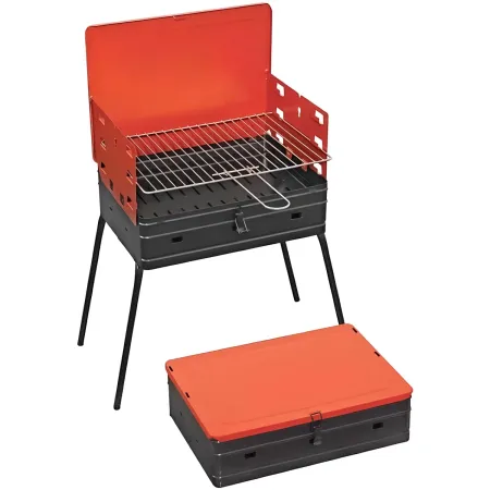 Barbecue a Carbonella Valigetta Rosso Griglia Regolabile Portatile
