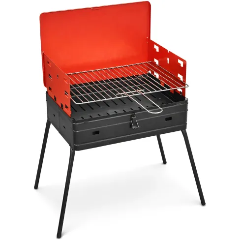 Barbecue a Carbonella Valigetta Rosso Griglia Regolabile Portatile