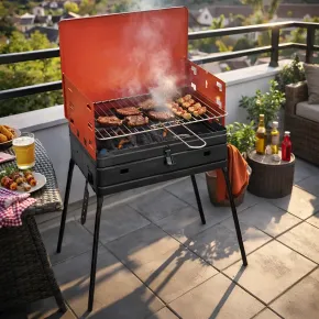 Barbecue a Carbonella Valigetta Rosso Griglia Regolabile Portatile 2