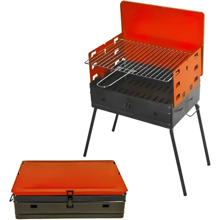 Barbecue a Carbonella Valigetta Rosso Griglia Regolabile Portatile