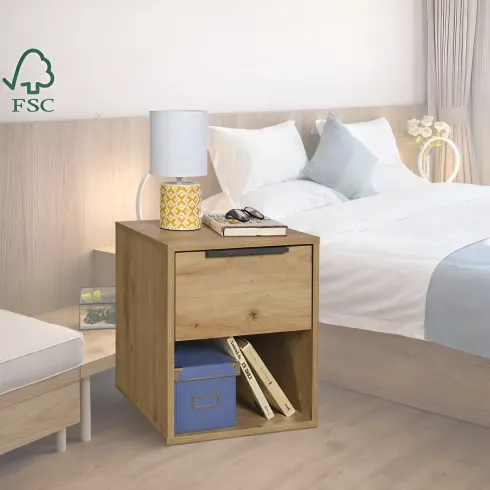 Comodino 1 Cassetto Rovere Artisan per Camera da Letto con Vano