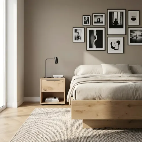 Comodino 1 Cassetto Rovere Artisan per Camera da Letto con Vano