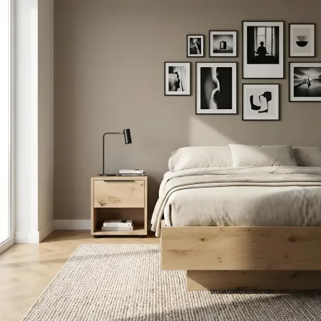 Comodino 1 Cassetto Rovere Artisan per Camera da Letto con Vano