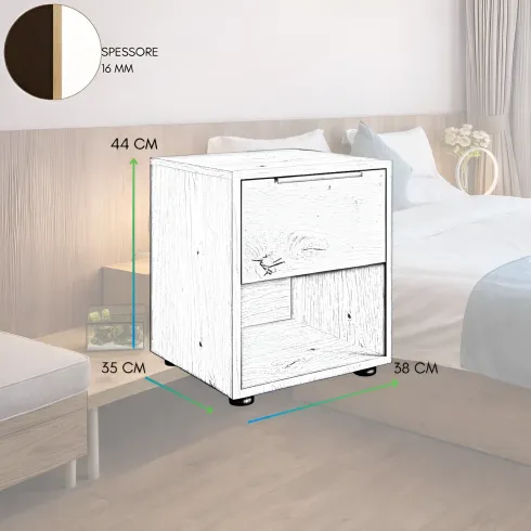 Comodino 1 Cassetto Rovere Artisan per Camera da Letto con Vano
