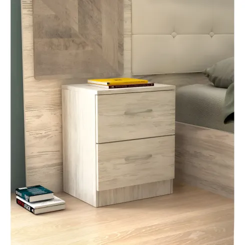 Comodino 2 Cassetti Rovere Chiaro Bianco Ges Camera da Letto Moderno