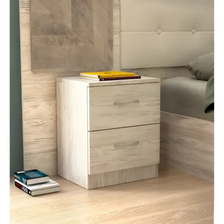 Comodino 2 Cassetti Rovere Chiaro Bianco Ges Camera da Letto Moderno