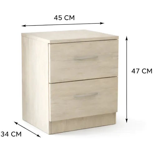 Comodino 2 Cassetti Rovere Chiaro Bianco Ges Camera da Letto Moderno