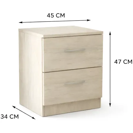 Comodino 2 Cassetti Rovere Chiaro Bianco Ges Camera da Letto Moderno