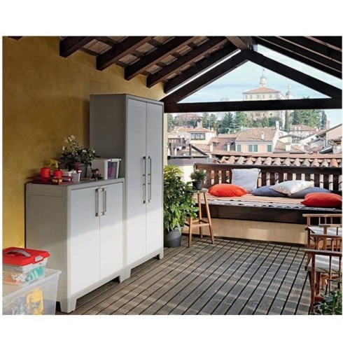 Armadio Keter Alto Tuttopiani in Resina da Esterno Beige Impermeabile Terrazzo | BricoShop24