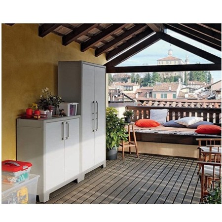 Armadio Keter Alto Tuttopiani in Resina da Esterno Beige Impermeabile Terrazzo | BricoShop24