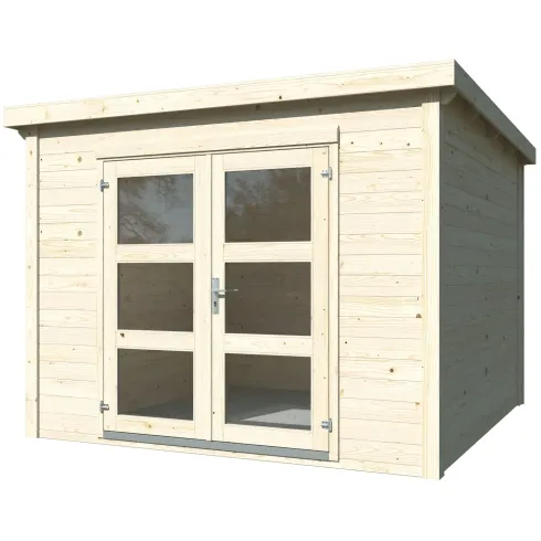 Casetta in Legno Grezzo 28 mm 276x282 Blockhouse Porta Doppia Vetrata