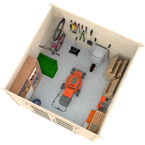 Casetta in Legno Grezzo 28 mm 276x282 Blockhouse Porta Doppia Vetrata
