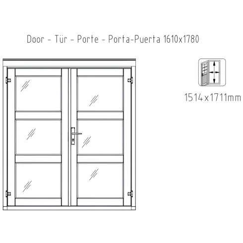 Casetta in Legno Grezzo 28 mm 276x282 Blockhouse Porta Doppia Vetrata