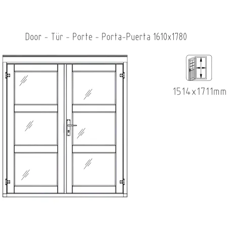 Casetta in Legno Grezzo 28 mm 276x282 Blockhouse Porta Doppia Vetrata