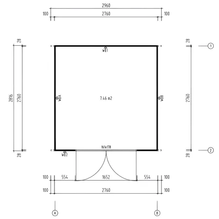 Casetta in Legno Grezzo 28 mm 276x282 Blockhouse Porta Doppia Vetrata