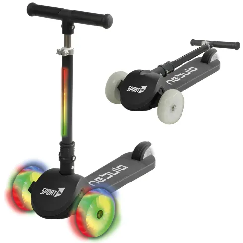 Monopattino per Bambini Pieghevole 3 Ruote Luminose LED Nero 50kg