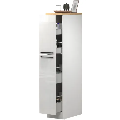 Colonna Portaspezie Bianco Lucido Rovere 2 Cassetti Soft Close Legno