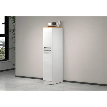 Colonna Portaspezie Bianco Lucido Rovere 2 Cassetti Soft Close Legno