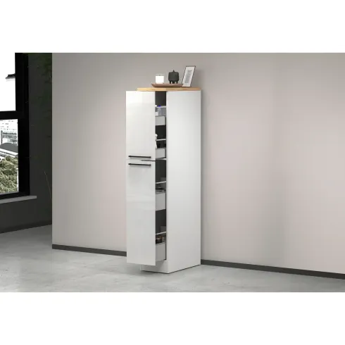 Colonna Portaspezie Bianco Lucido Rovere 2 Cassetti Soft Close Legno