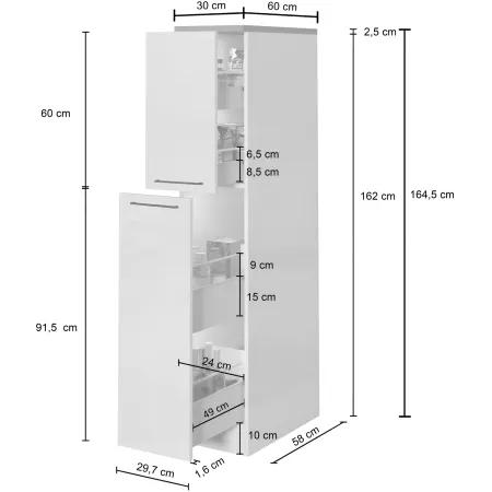 Colonna Portaspezie Antracite 2 Cassetti Soft Close Legno Nobilitato