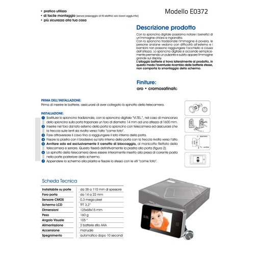 Spioncino Elettronico Digitale Porta Blindata Vitel con Display Lcd Telecamera