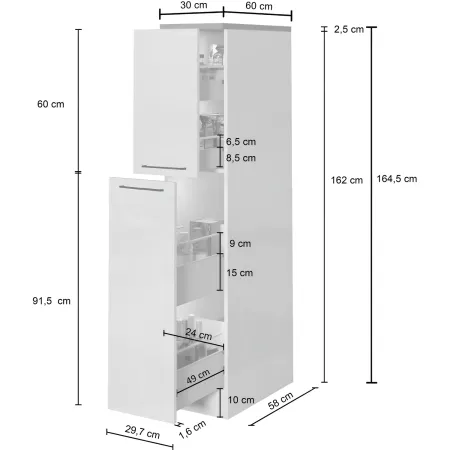 Colonna Portaspezie Antracite Rovere 2 Cassetti Soft Close in Legno