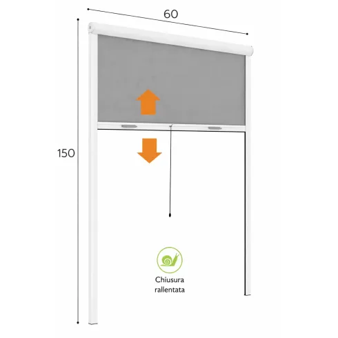 Zanzariera a Rullo Verticale 60x150 Riducibile in Alluminio Bianco
