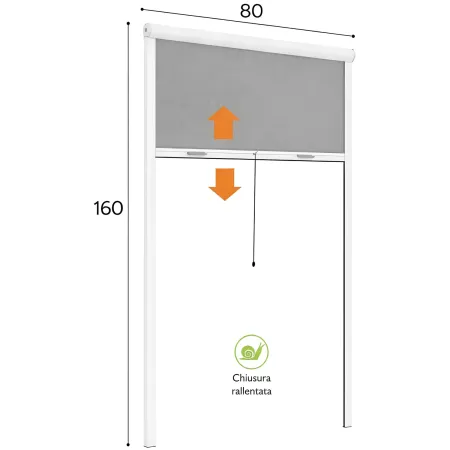 Zanzariera a Rullo Verticale 80x160 Riducibile in Alluminio Bianco