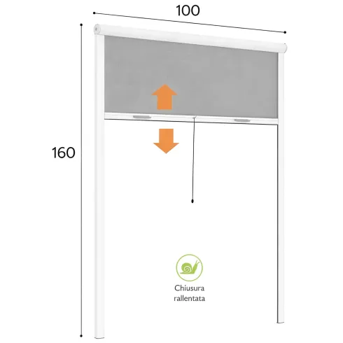Zanzariera a Rullo Verticale 100x160 Riducibile in Alluminio Bianco