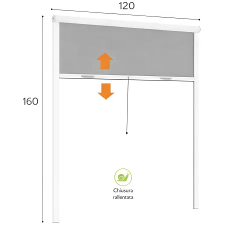 Zanzariera a Rullo Verticale 120x160 Riducibile in Alluminio Bianco