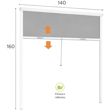 Zanzariera a Rullo Verticale 140x160 Riducibile in Alluminio Bianco
